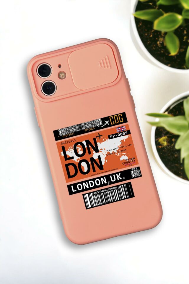 iPhone 12 Mini Uyumlu London Yaprak Desenli Kamera Koruma Slider Kapaklı Silikonlu Telefon Kılıfı