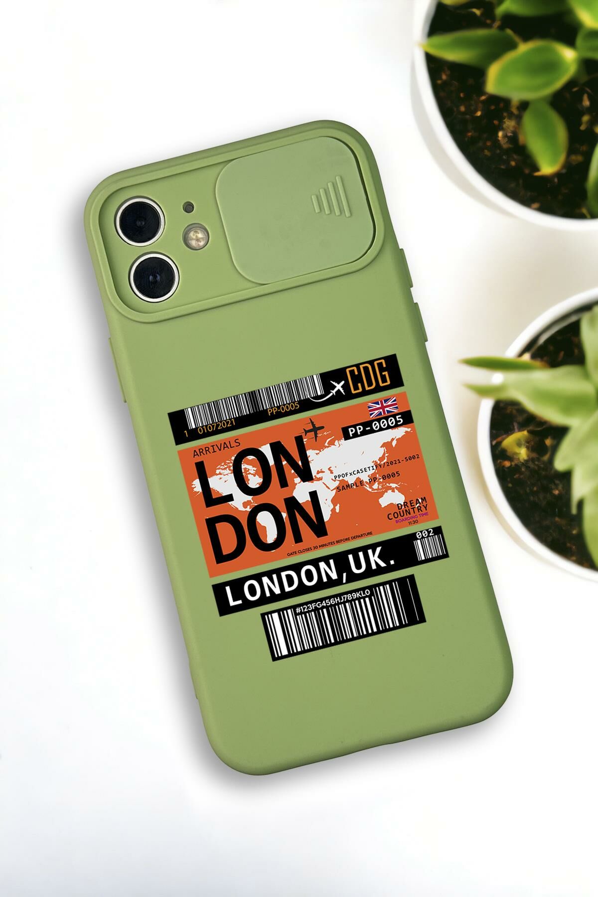iPhone 12 Mini Uyumlu London Yaprak Desenli Kamera Koruma Slider Kapaklı Silikonlu Telefon Kılıfı