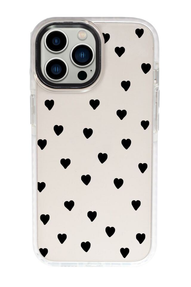 iPhone 15 Pro Max Uyumlu Siyah Kalpler Desenli Candy Bumper Darbe Emci Silikonlu Telefon Kılıfı mchzr