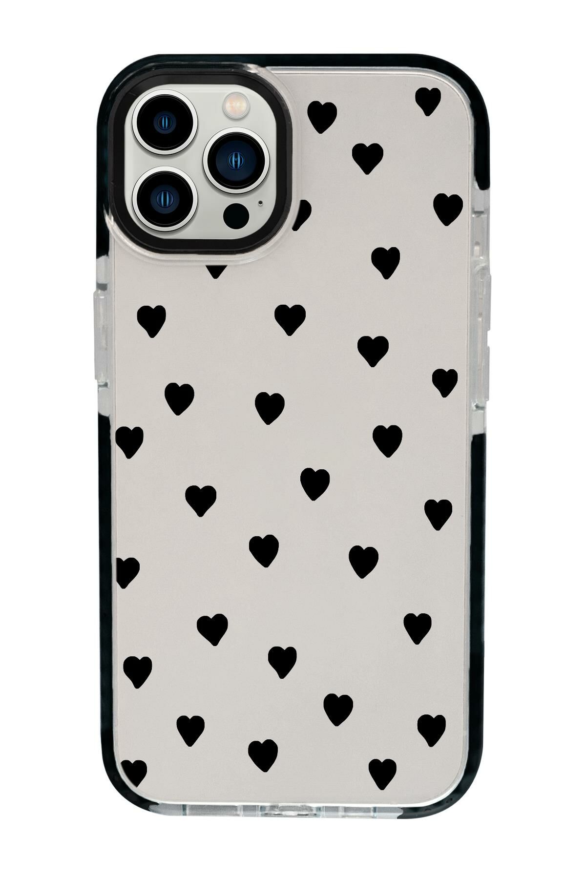iPhone 15 Pro Max Uyumlu Siyah Kalpler Desenli Candy Bumper Darbe Emci Silikonlu Telefon Kılıfı mchzr