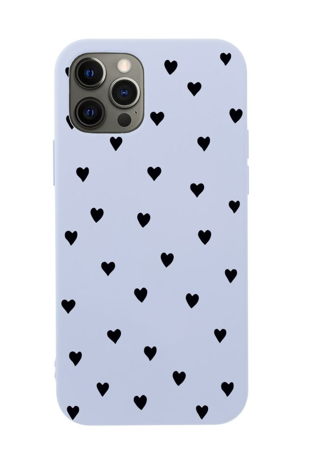 iPhone 12 Pro Max Uyumlu Siyah Kalpler Desenli Premium Silikonlu Telefon Kılıfı