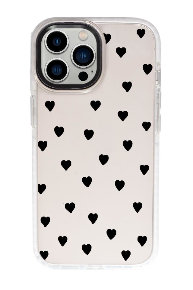 iPhone 15 Pro Uyumlu Siyah Kalpler Desenli Candy Bumper Darbe Emci Silikonlu Telefon Kılıfı mchzr