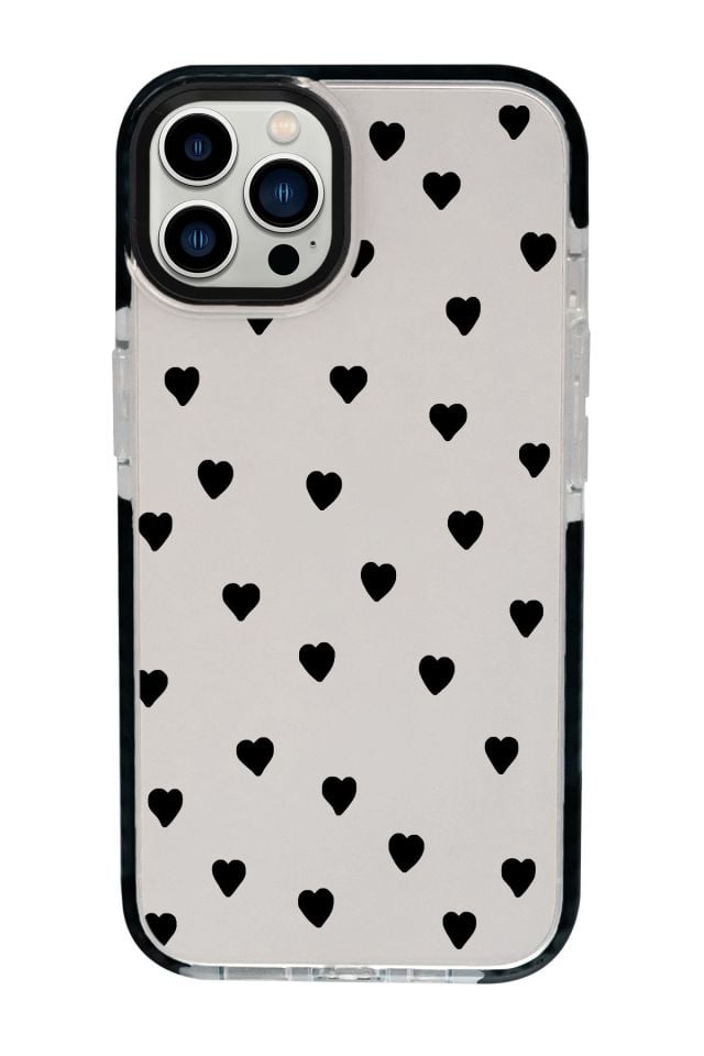 iPhone 15 Pro Uyumlu Siyah Kalpler Desenli Candy Bumper Darbe Emci Silikonlu Telefon Kılıfı mchzr