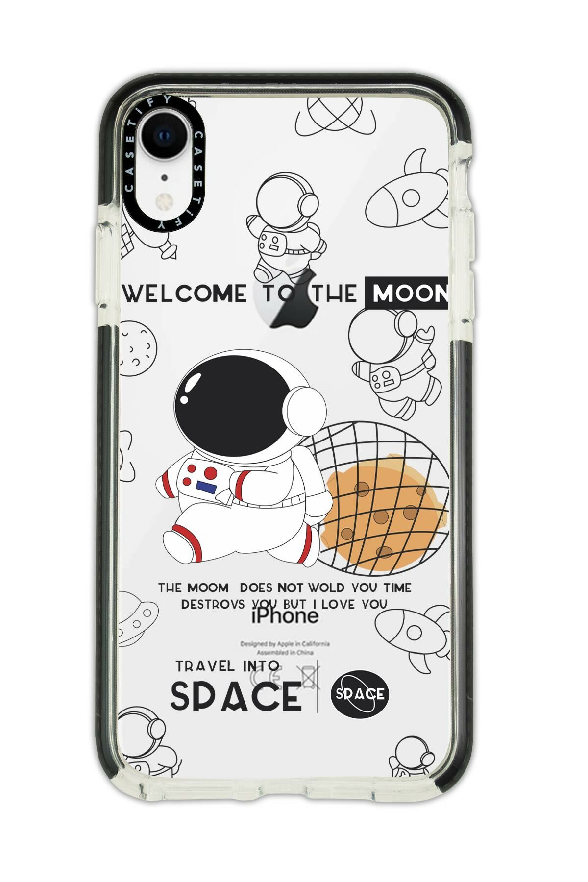 iPhone XR Casetify Sevimli AstronotDesenli Anti Shock Premium Silikonlu Siyah Kenar Detaylı Telefon Kılıfı