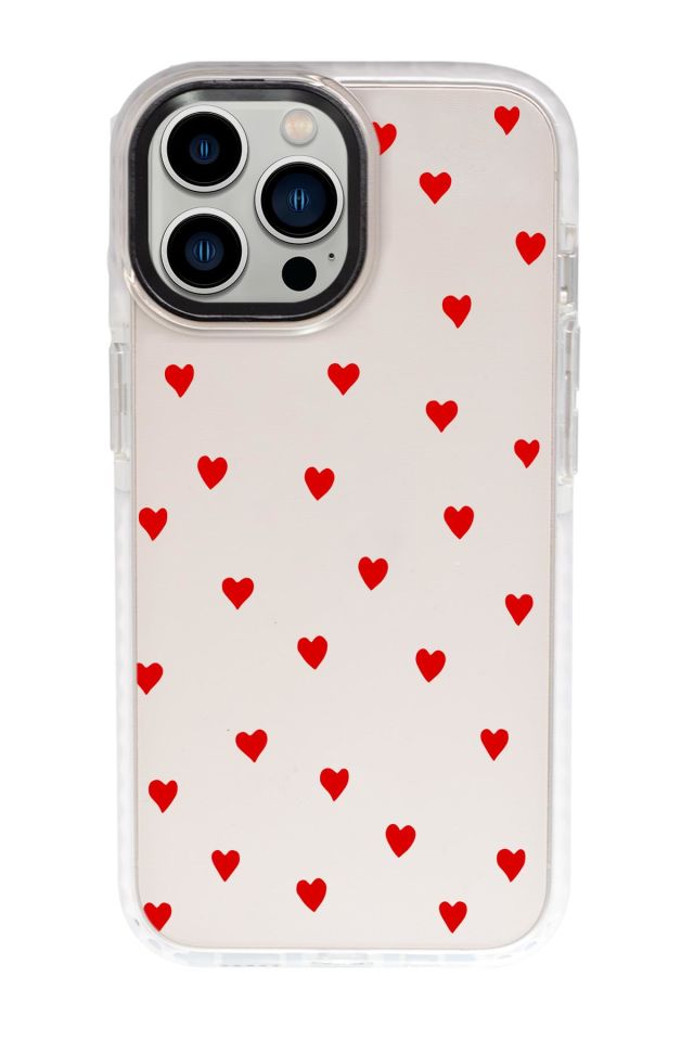 iPhone 15 Pro Uyumlu Sevimli Kalpler Desenli Candy Bumper Darbe Emci Silikonlu Telefon Kılıfı mchzr