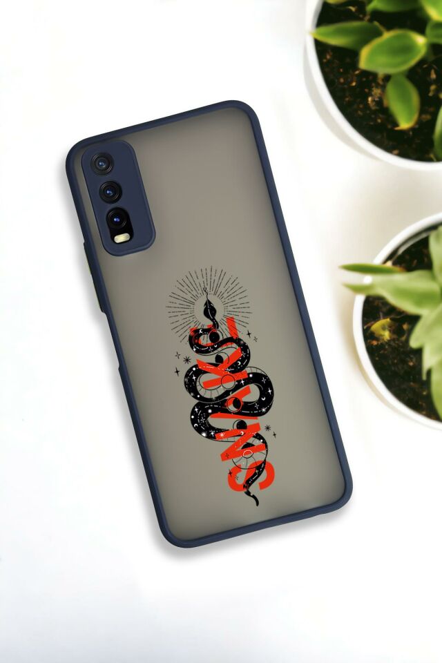 Vivo Y20 Uyumlu Snake Desenli Buzlu Şeffaf Lüx Telefon Kılıfı