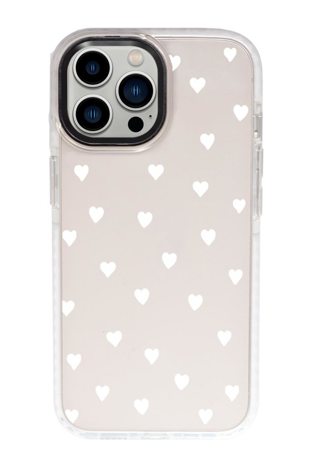 iPhone 15 Pro Max Uyumlu Beyaz Kalpler Desenli Candy Bumper Darbe Emci Silikonlu Telefon Kılıfı mchzr