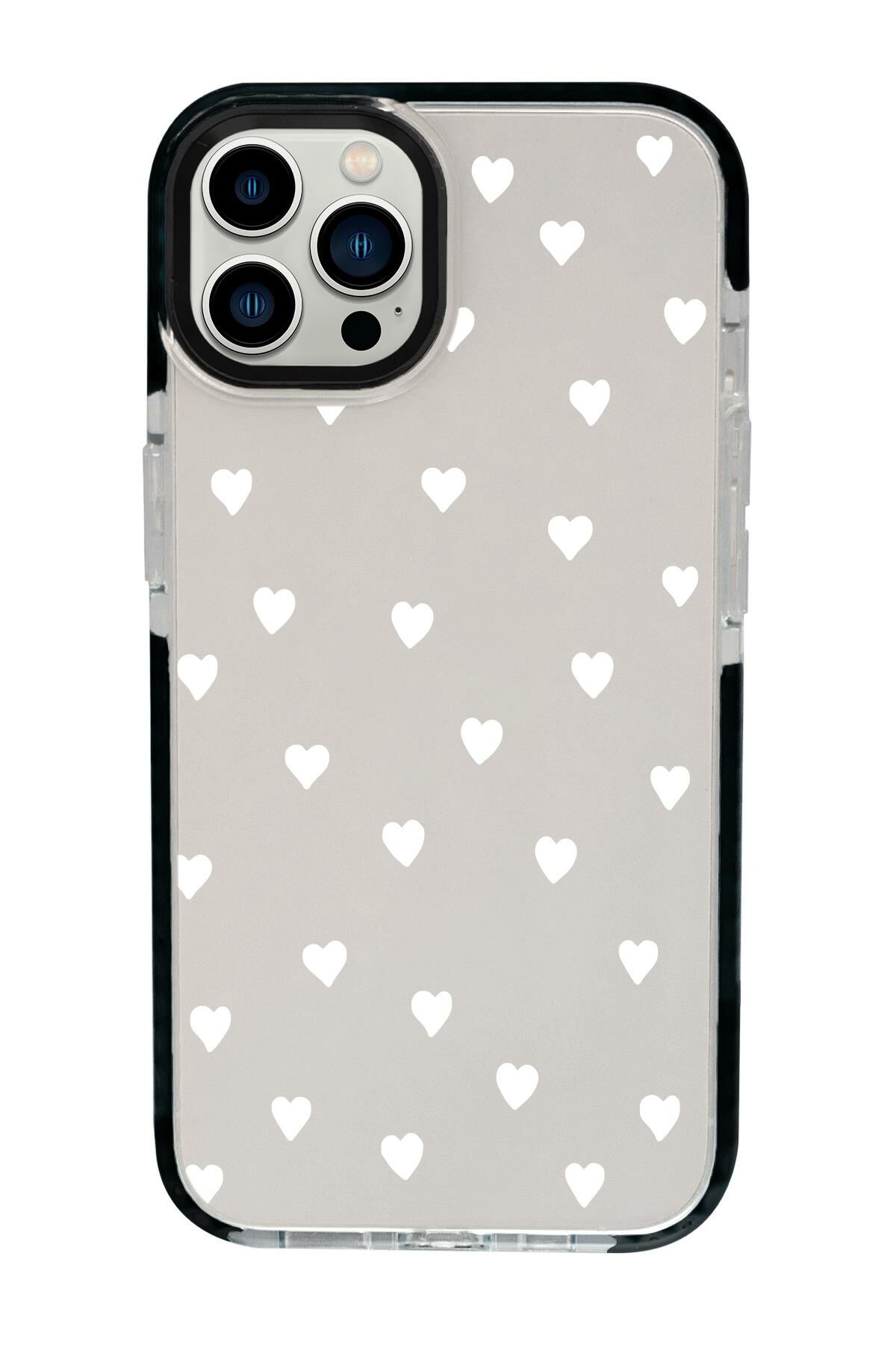 iPhone 15 Pro Uyumlu Beyaz Kalpler Desenli Candy Bumper Darbe Emci Silikonlu Telefon Kılıfı mchzr