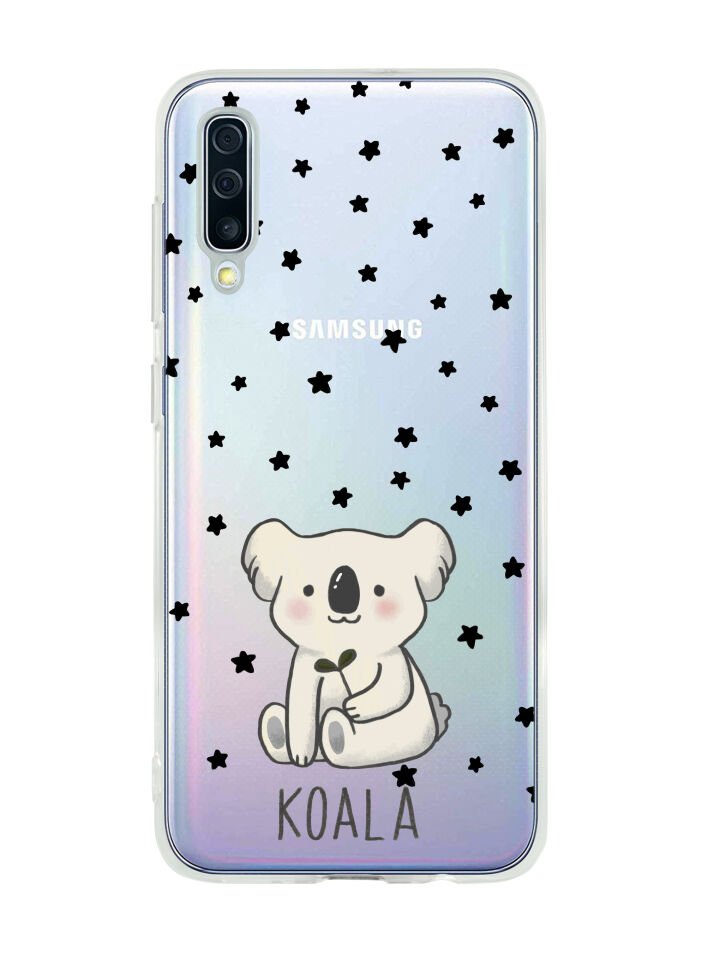 Samsung A50 Koala Desenli Premium Şeffaf Silikon Kılıf