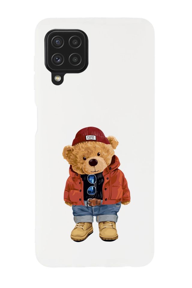 Galaxy M22 Uyumlu Teddy Bear Desenli Premium Silikonlu Lansman Telefon Kılıfı
