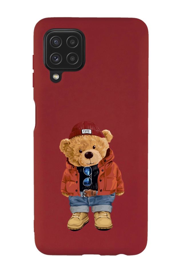 Galaxy M22 Uyumlu Teddy Bear Desenli Premium Silikonlu Lansman Telefon Kılıfı