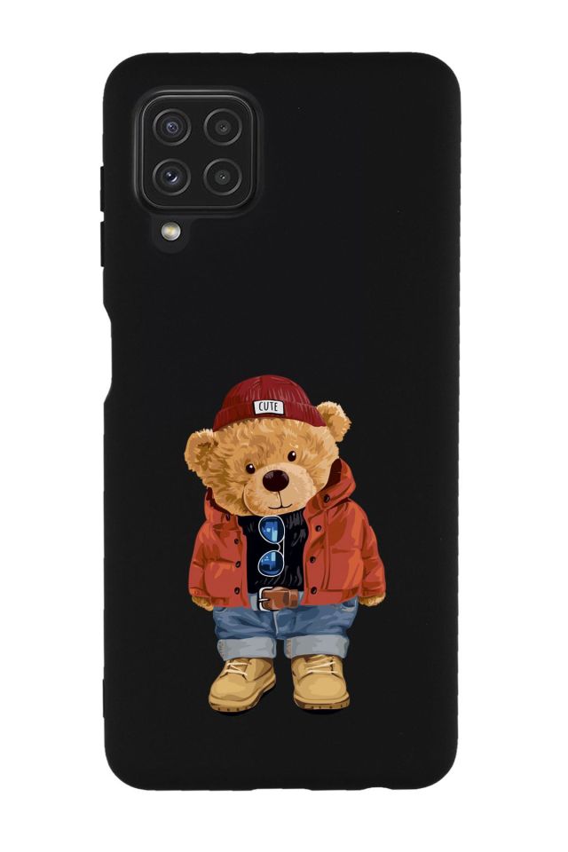 Galaxy M22 Uyumlu Teddy Bear Desenli Premium Silikonlu Lansman Telefon Kılıfı