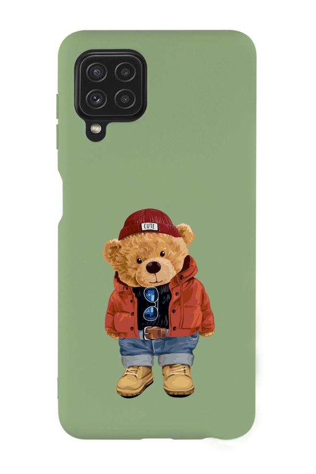 Galaxy M22 Uyumlu Teddy Bear Desenli Premium Silikonlu Lansman Telefon Kılıfı