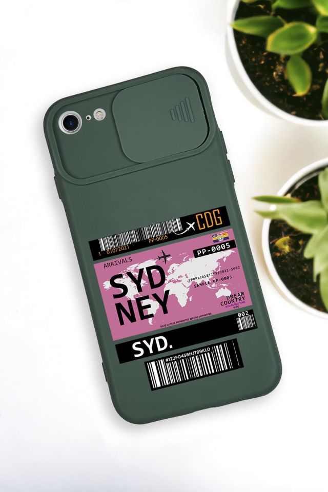 iPhone 7 Uyumlu Sydney Ticket Desenli Kamera Koruma Slider Kapaklı Silikonlu Telefon Kılıfı