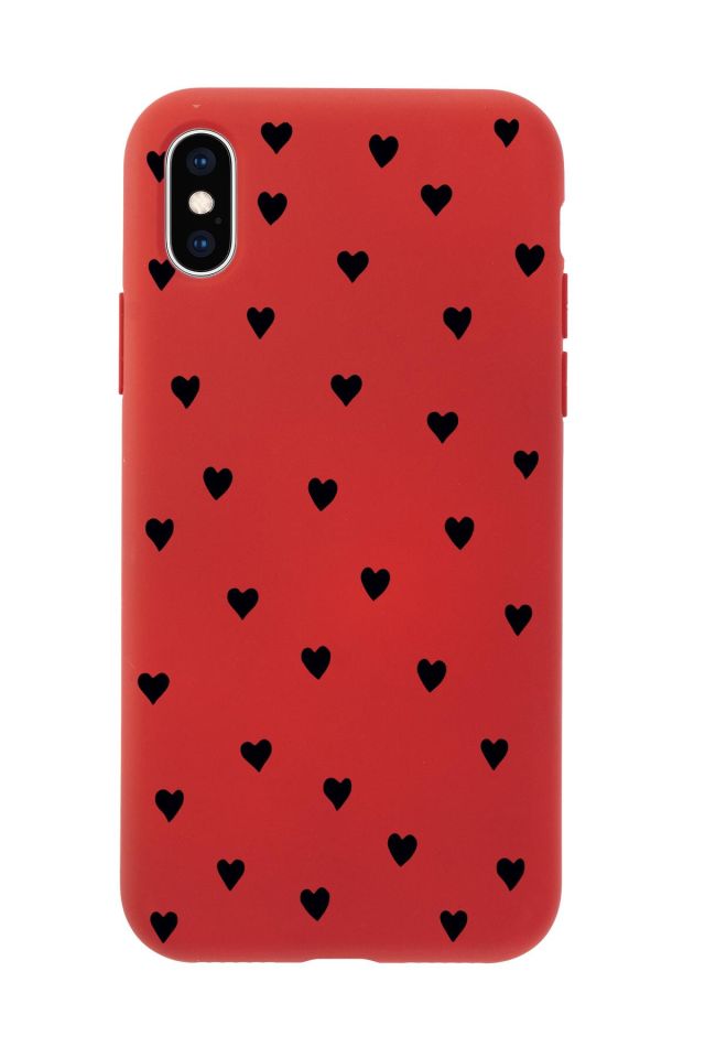 iPhone XS Uyumlu Siyah Kalpler Desenli Premium Silikonlu Telefon Kılıfı