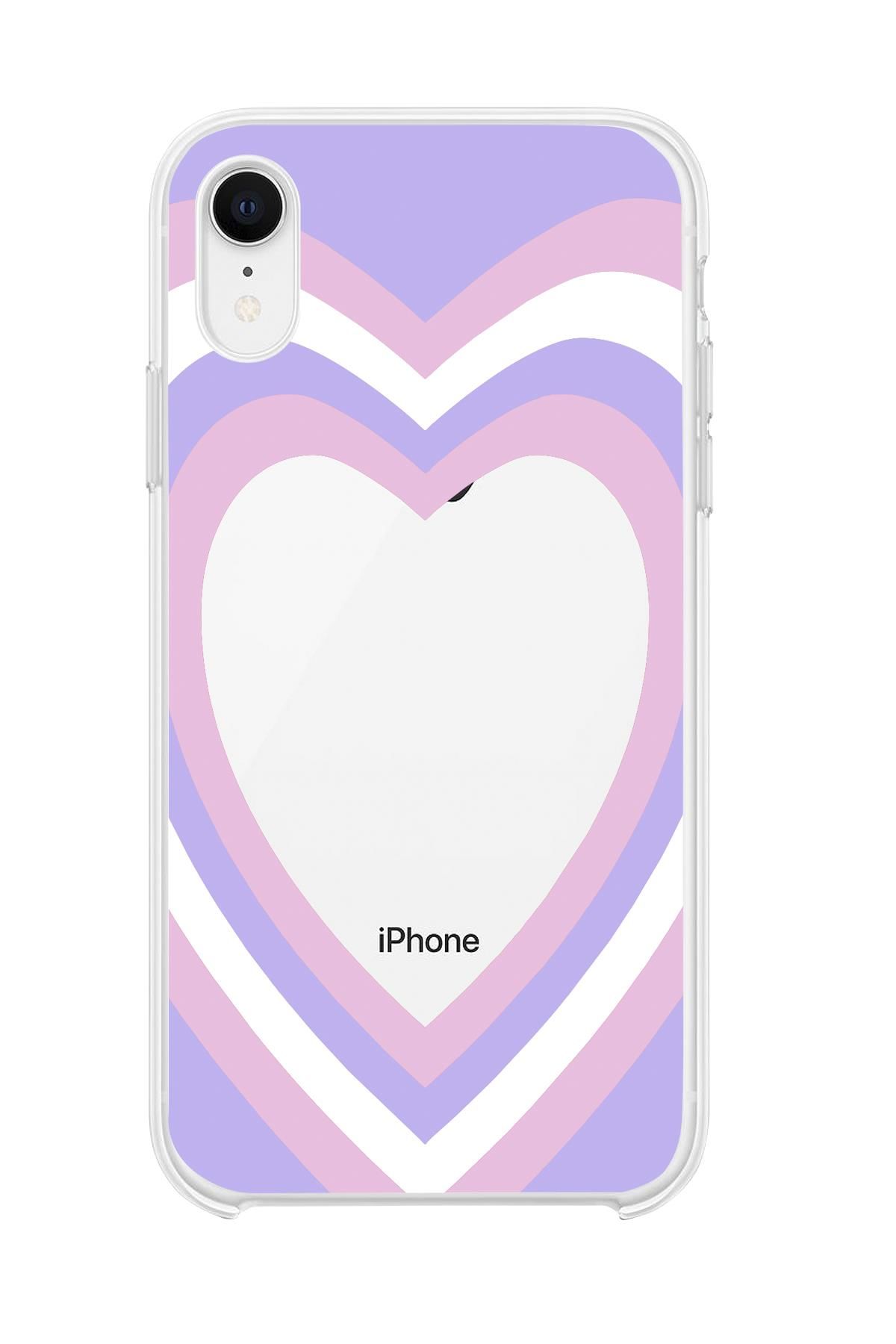 iPhone Xr Purple Heart Premium Şeffaf Silikon Kılıf