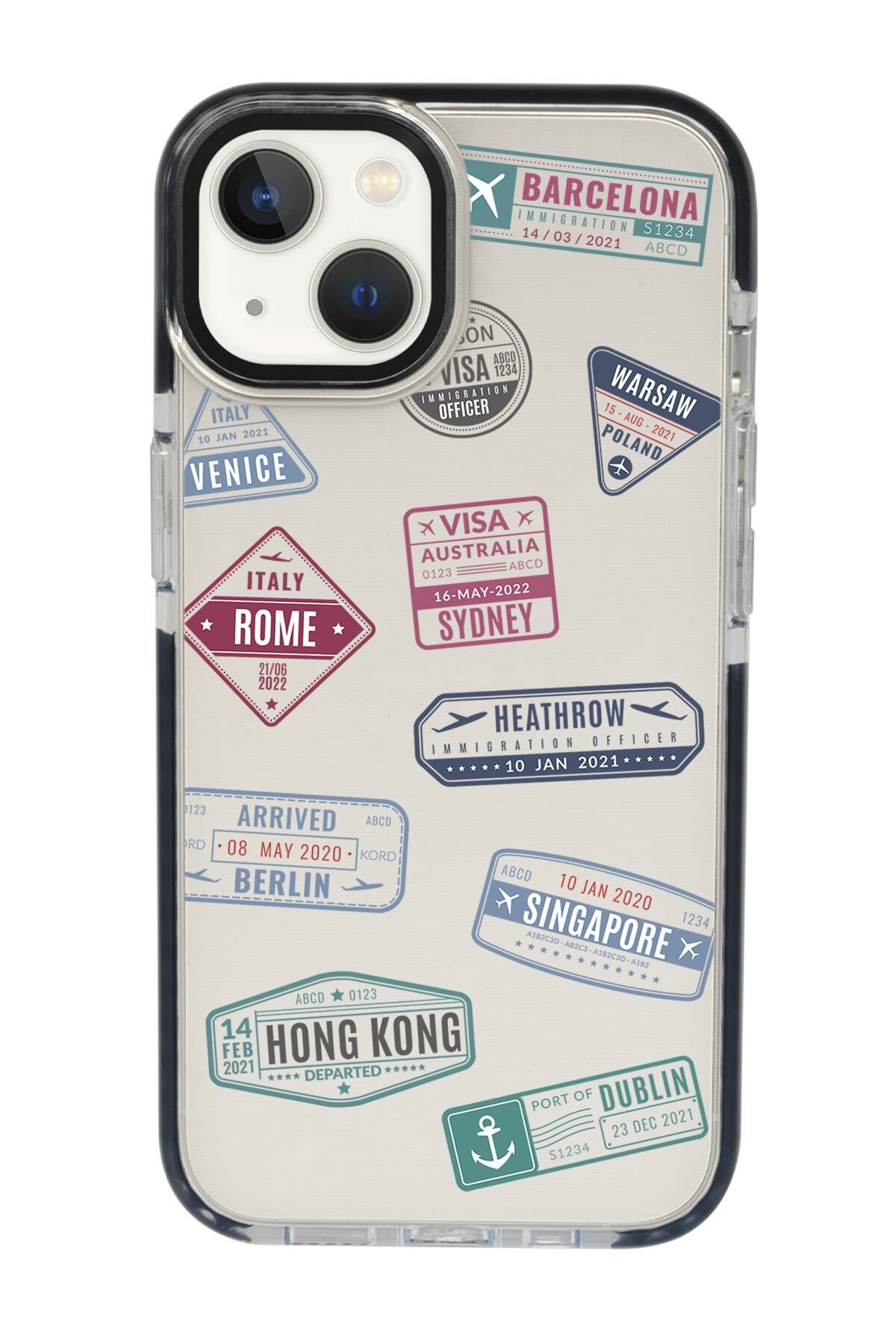 iPhone 15 Uyumlu Seyahat Pulu Desenli Candy Bumper Darbe Emci Silikonlu Telefon Kılıfı