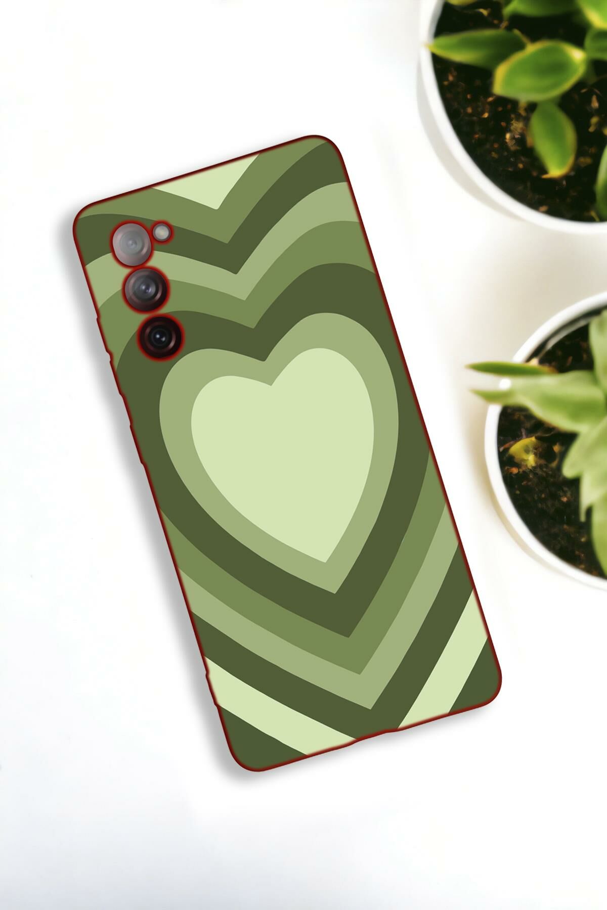 Samsung S20 FE Uyumlu Yeşil Kalpler Desenli Premium Silikonlu Lansman Telefon Kılıfı