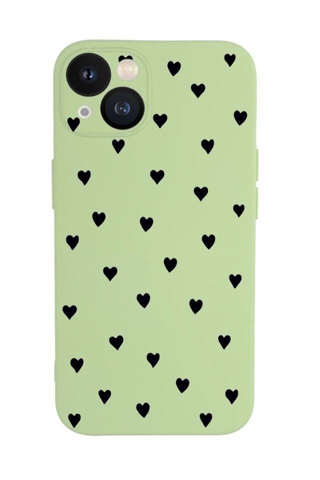 iPhone 13 Mini Uyumlu Siyah Kalpler Desenli Premium Silikonlu Telefon Kılıfı