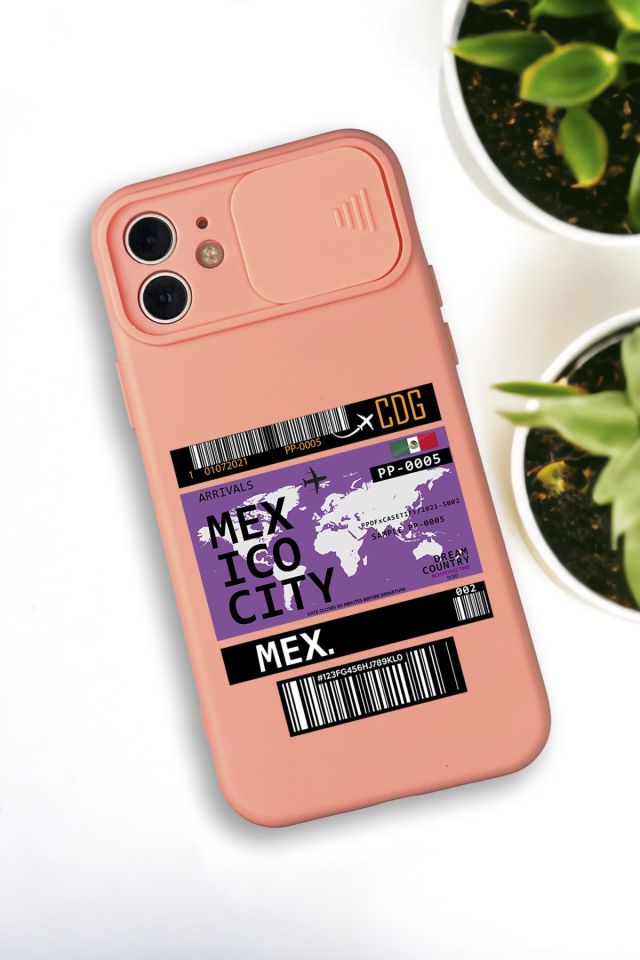 iPhone 12 Mini Uyumlu Mexico Ticket Desenli Kamera Koruma Slider Kapaklı Silikonlu Telefon Kılıfı