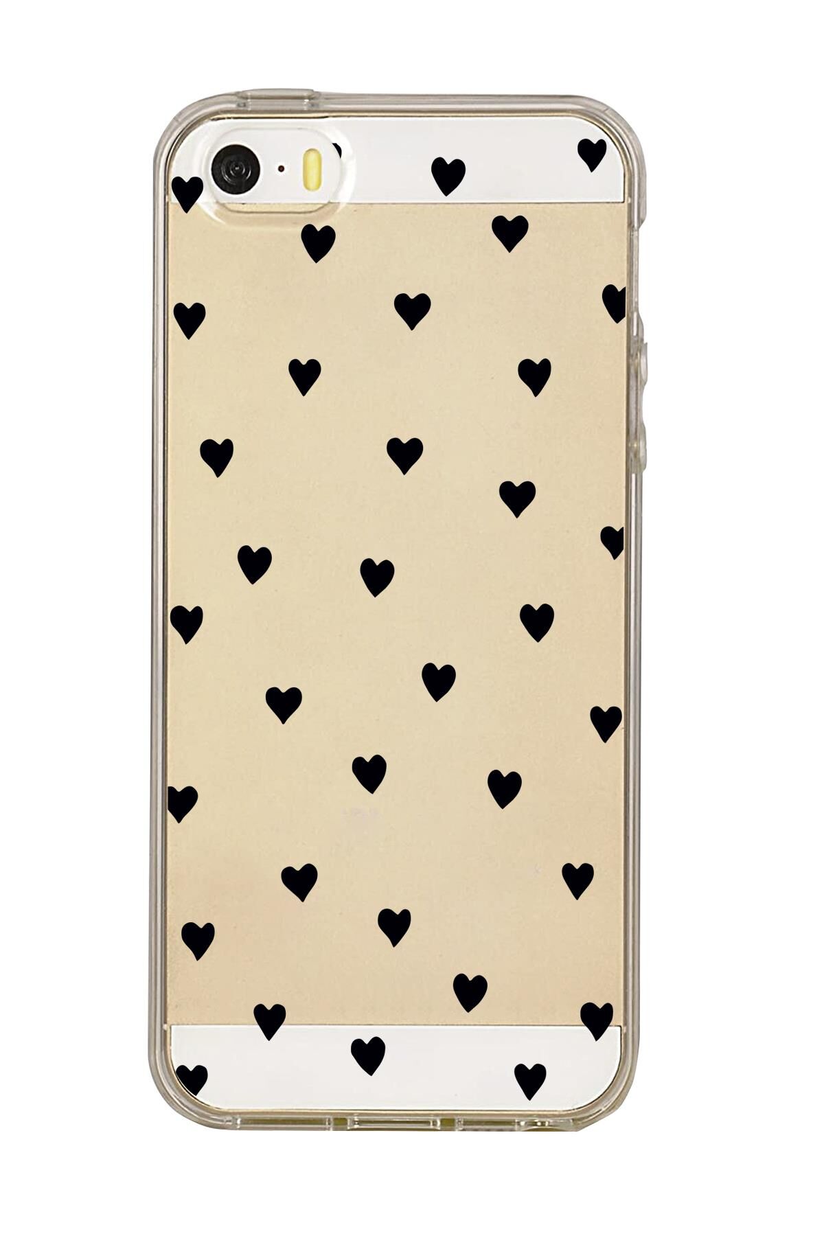 iPhone 5 Uyumlu Siyah Kalpler Premium Şeffaf Silikon Kılıf