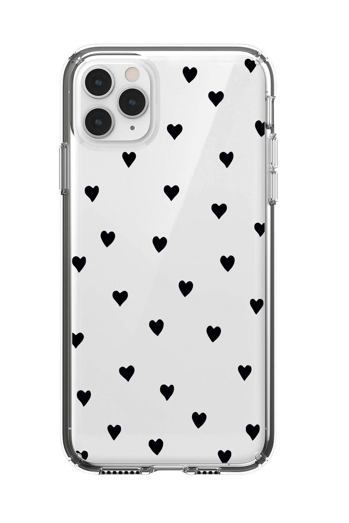 iPhone 11 Pro Max Uyumlu Siyah Kalpler Premium Şeffaf Silikon Kılıf