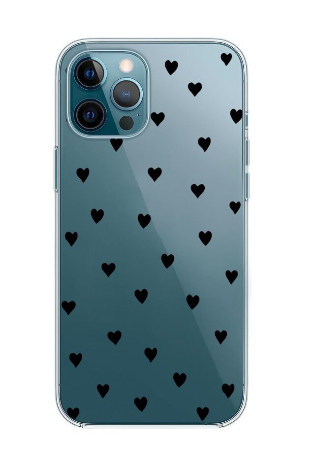 iPhone 12 Pro Uyumlu Siyah Kalpler Premium Şeffaf Silikon Kılıf
