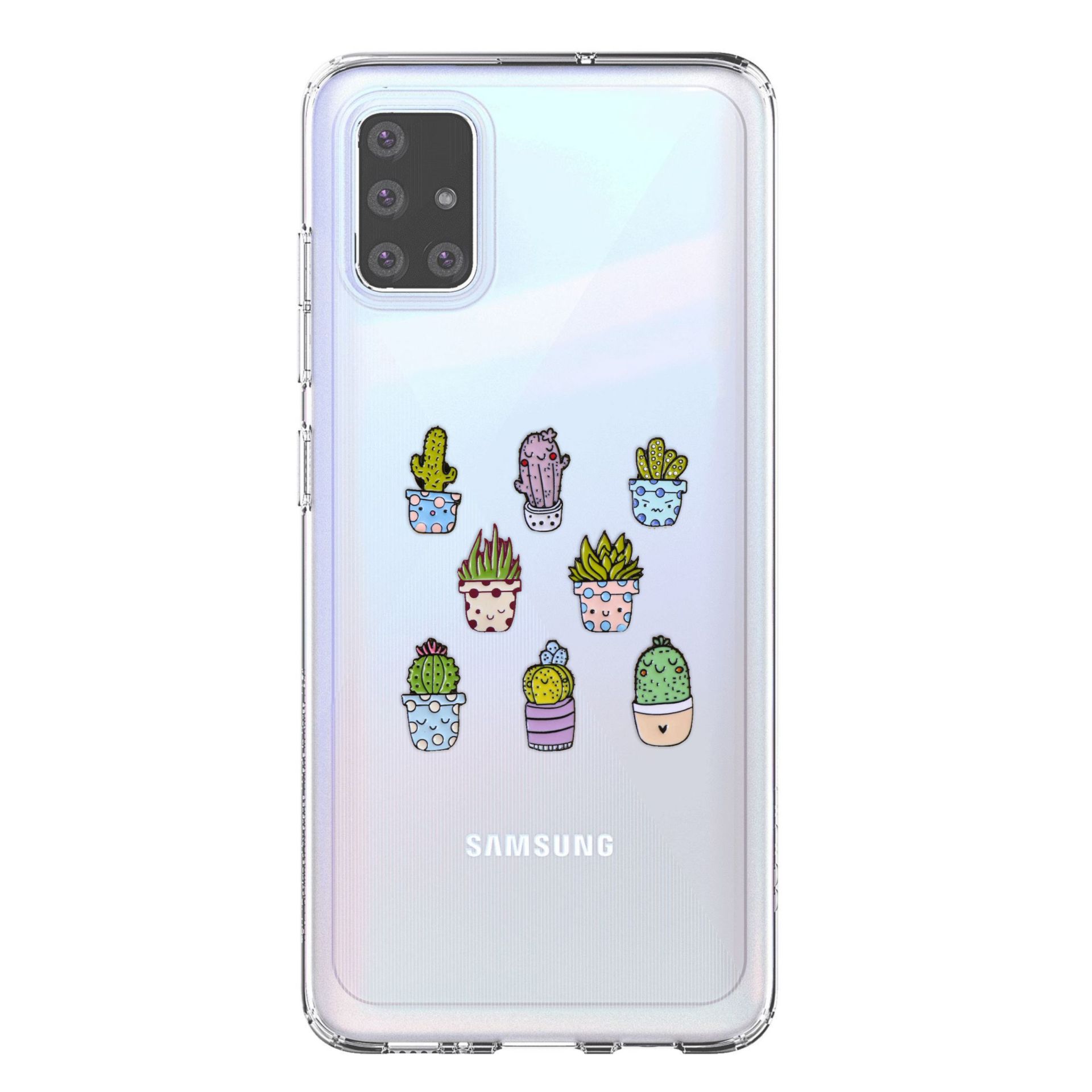 Samsung Galaxy A51 Şeffaf Kılıf Şirin Kaktüsler Desenli