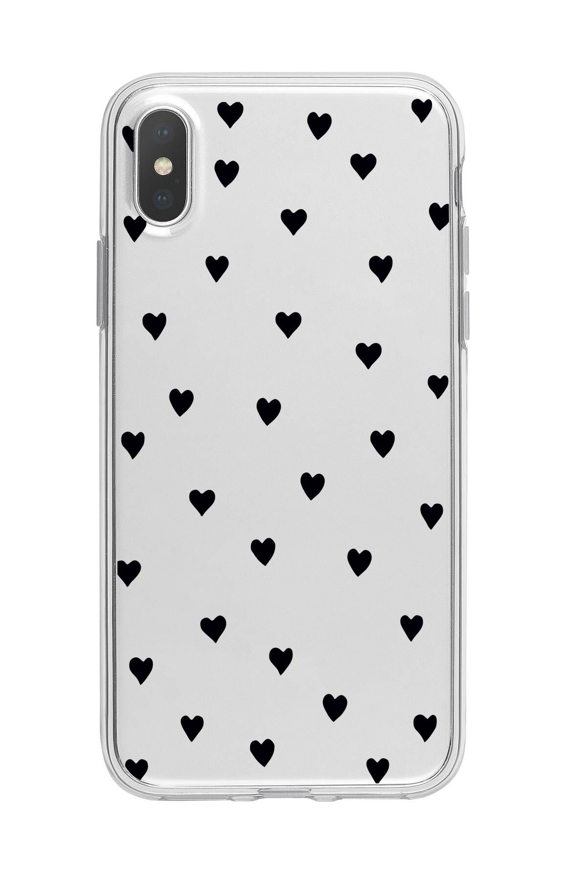 iPhone X Uyumlu Siyah Kalpler Premium Şeffaf Silikon Kılıf