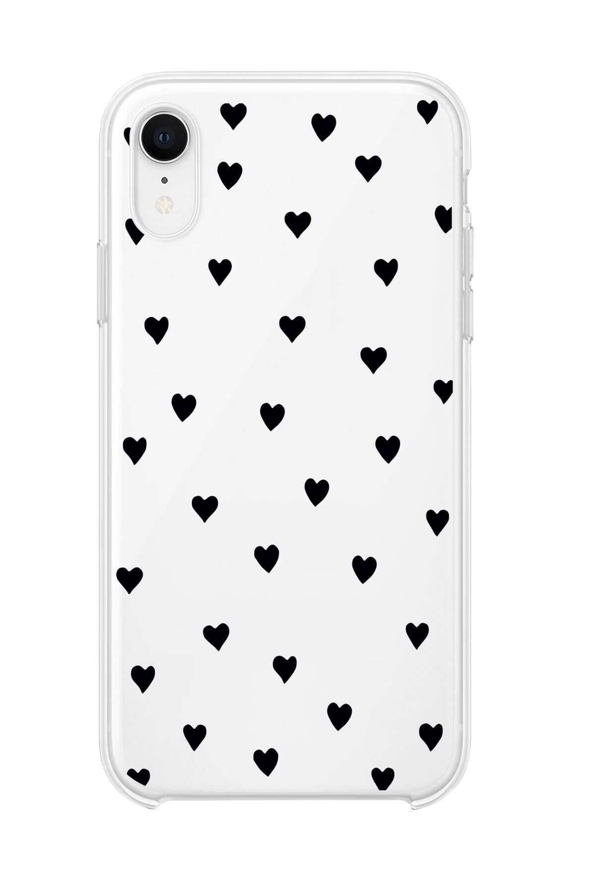 iPhone Xr Uyumlu Siyah Kalpler Premium Şeffaf Silikon Kılıf