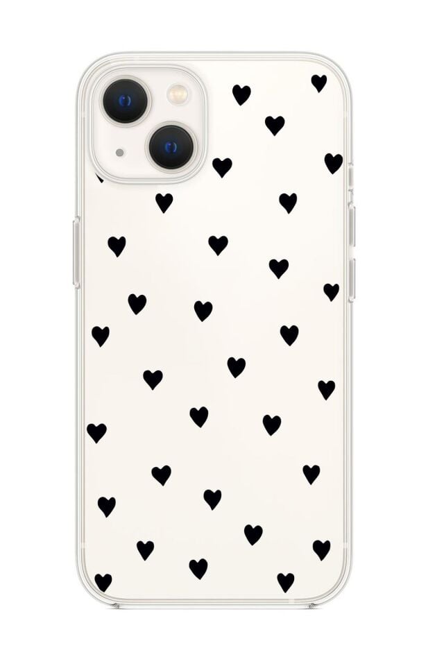 iPhone 13 Mini Uyumlu Siyah Kalpler Premium Şeffaf Silikon Kılıf
