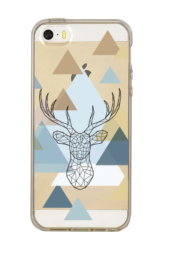 iPhone 5 Polygon Deer Premium Şeffaf Silikon Kılıf