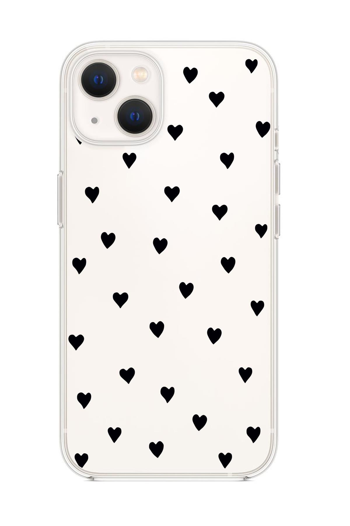 iPhone 14 Uyumlu Siyah Kalpler Premium Şeffaf Silikon Kılıf