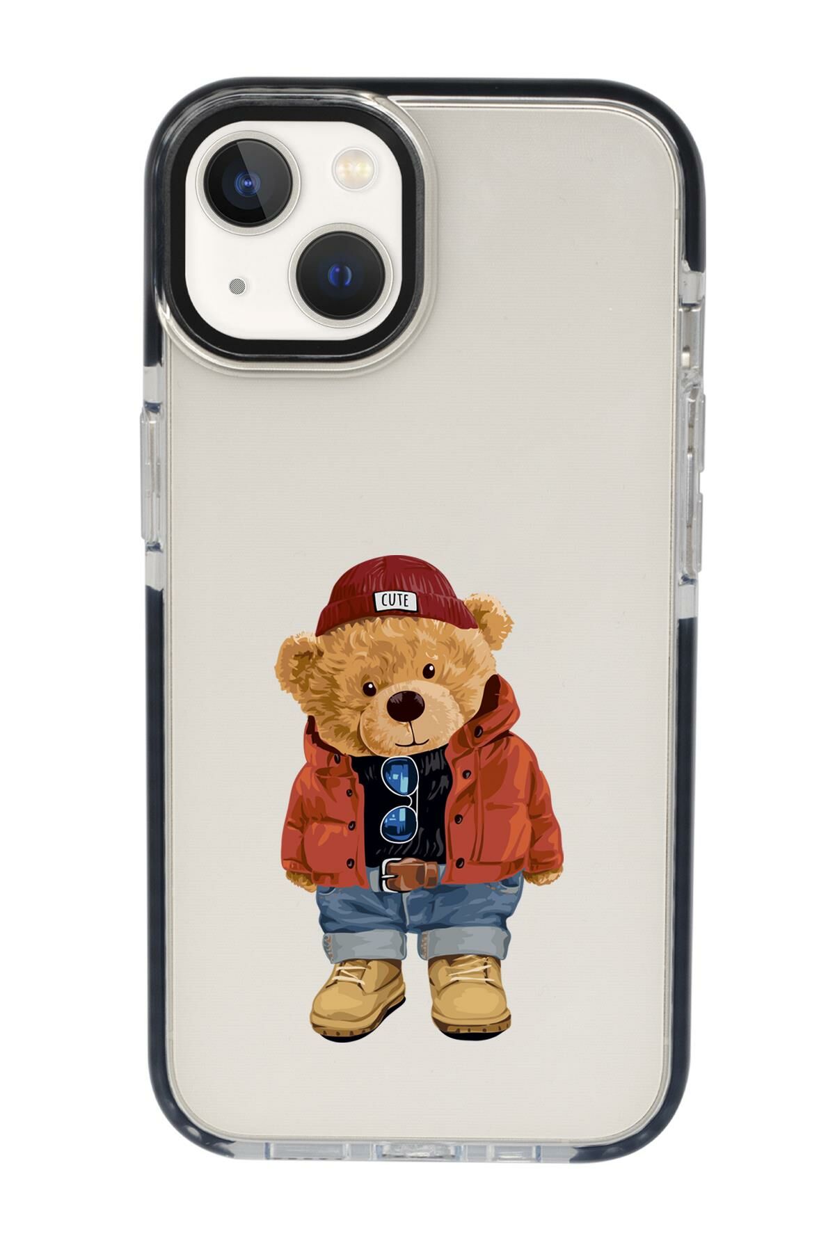 iPhone 15 Uyumlu Teddy Bear Desenli Candy Bumper Darbe Emci Silikonlu Telefon Kılıfı