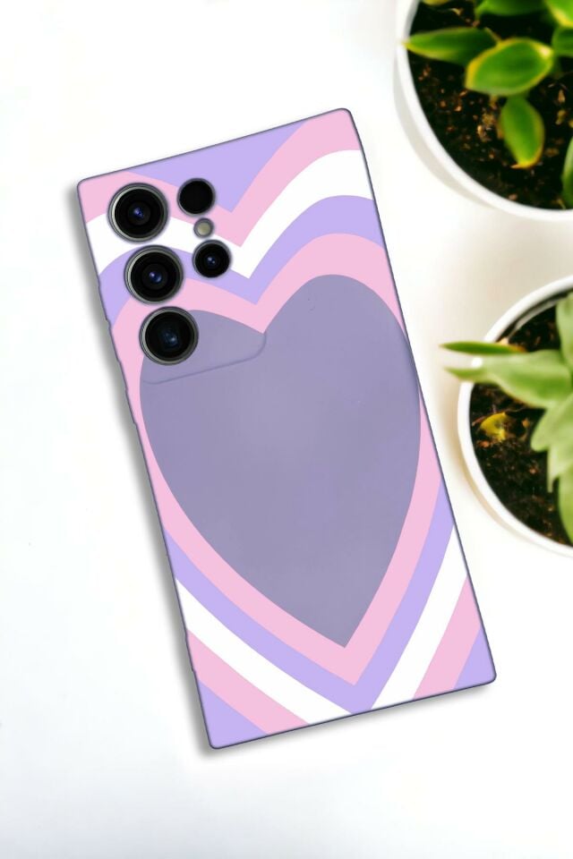 Samsung Galaxy S22 Ultra Uyumlu Purple Heart Desenli Premium Silikonlu Lansman Telefon Kılıfı