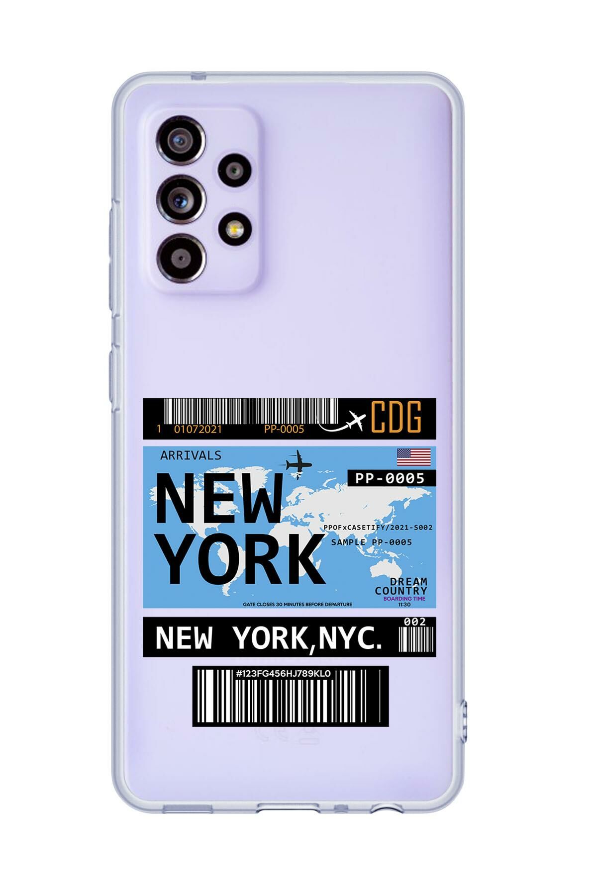 Galaxy A53 5G Uyumlu New York Ticket Desenli Premium Şeffaf Silikonlu Telefon Kılıfı