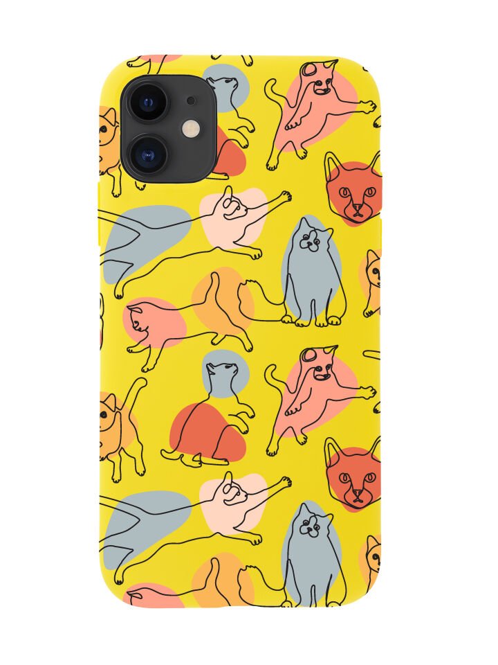 iPhone 12 Sevimli Kedi Figürleri Premium Lansman Silikonlu Kılıf