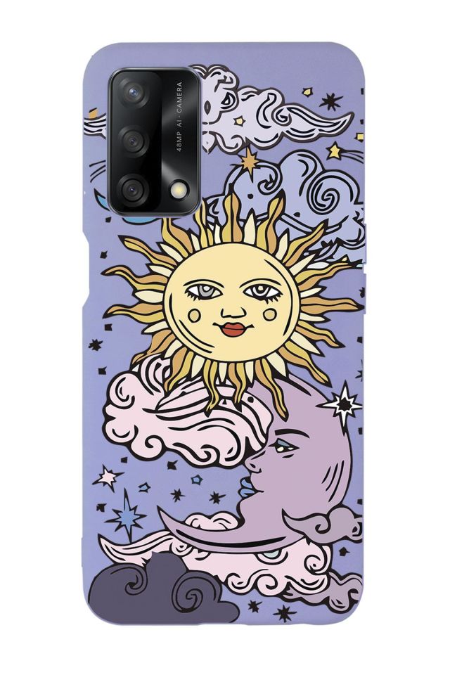 Oppo A74 Uyumlu Güneş Ay Desenli Premium Silikonlu Lansman Telefon Kılıfı