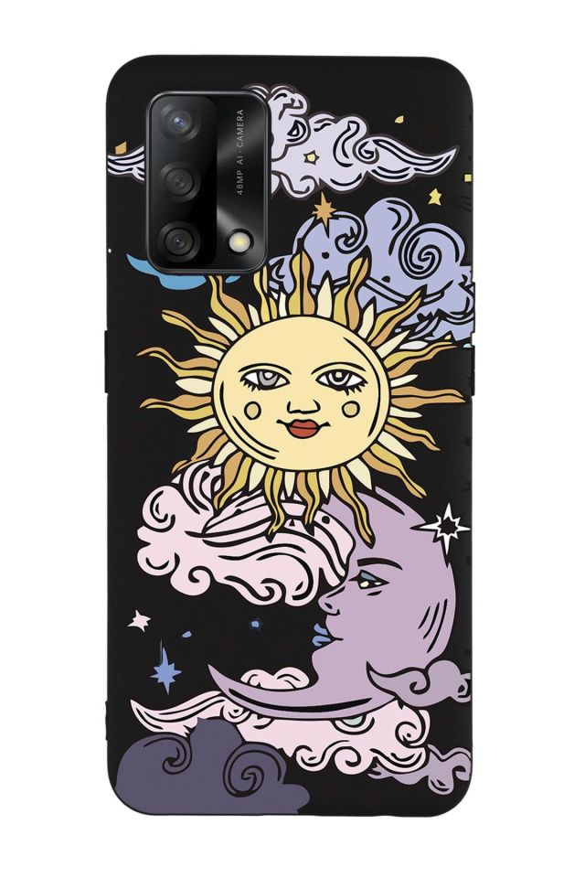 Oppo A74 Uyumlu Güneş Ay Desenli Premium Silikonlu Lansman Telefon Kılıfı