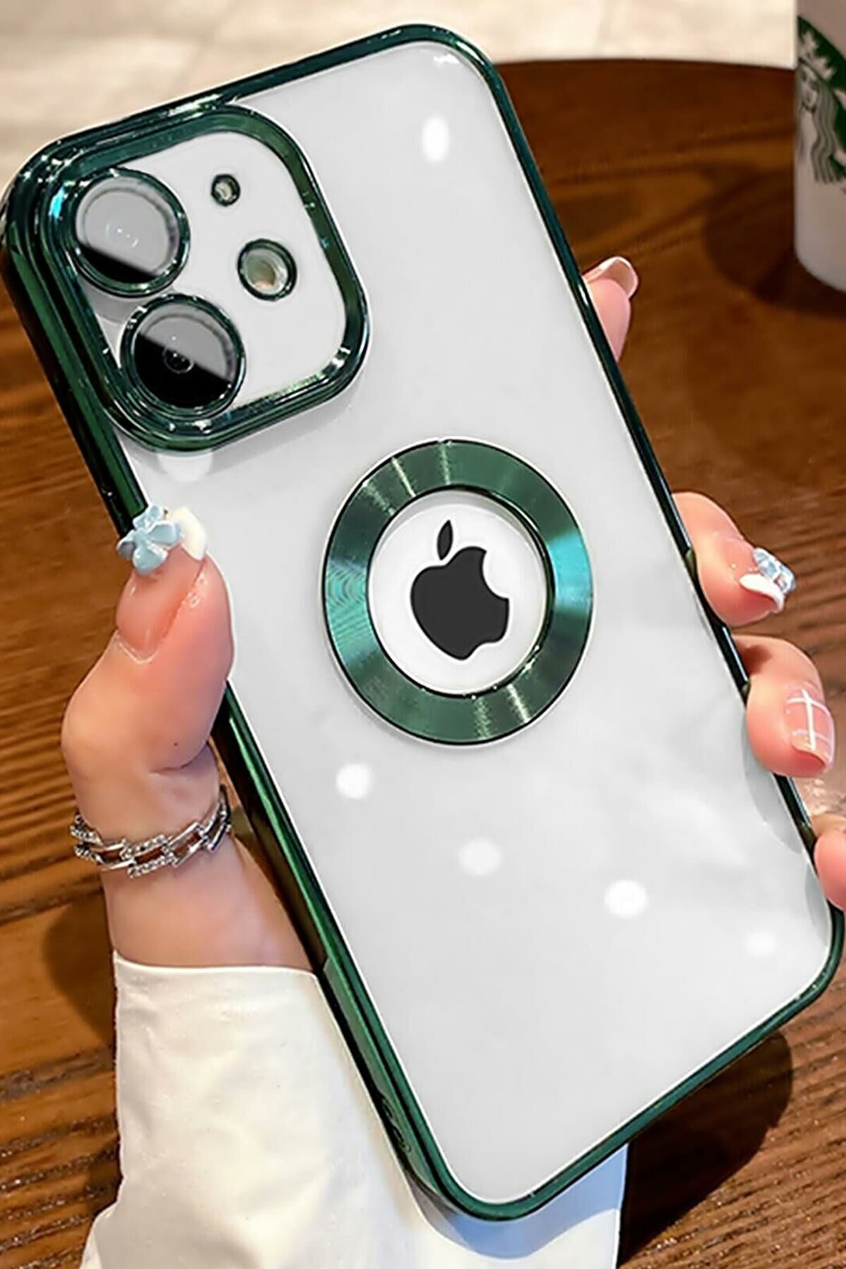 iPhone 11 Logo Detaylı Lens Korumalı Renkli Çerçeve Detaylı Şeffaf Silikon Kılıf