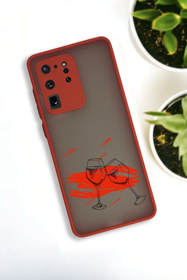 Samsung S20 Ultra Uyumlu Spilled Wine Desenli Buzlu Şeffaf Lüx Telefon Kılıfı