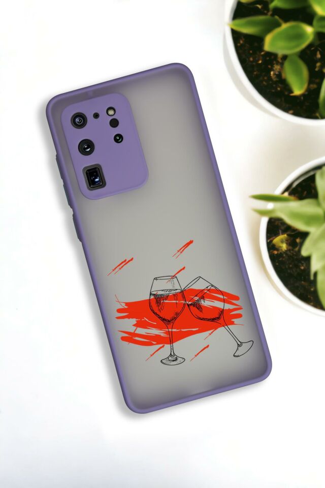 Samsung S20 Ultra Uyumlu Spilled Wine Desenli Buzlu Şeffaf Lüx Telefon Kılıfı