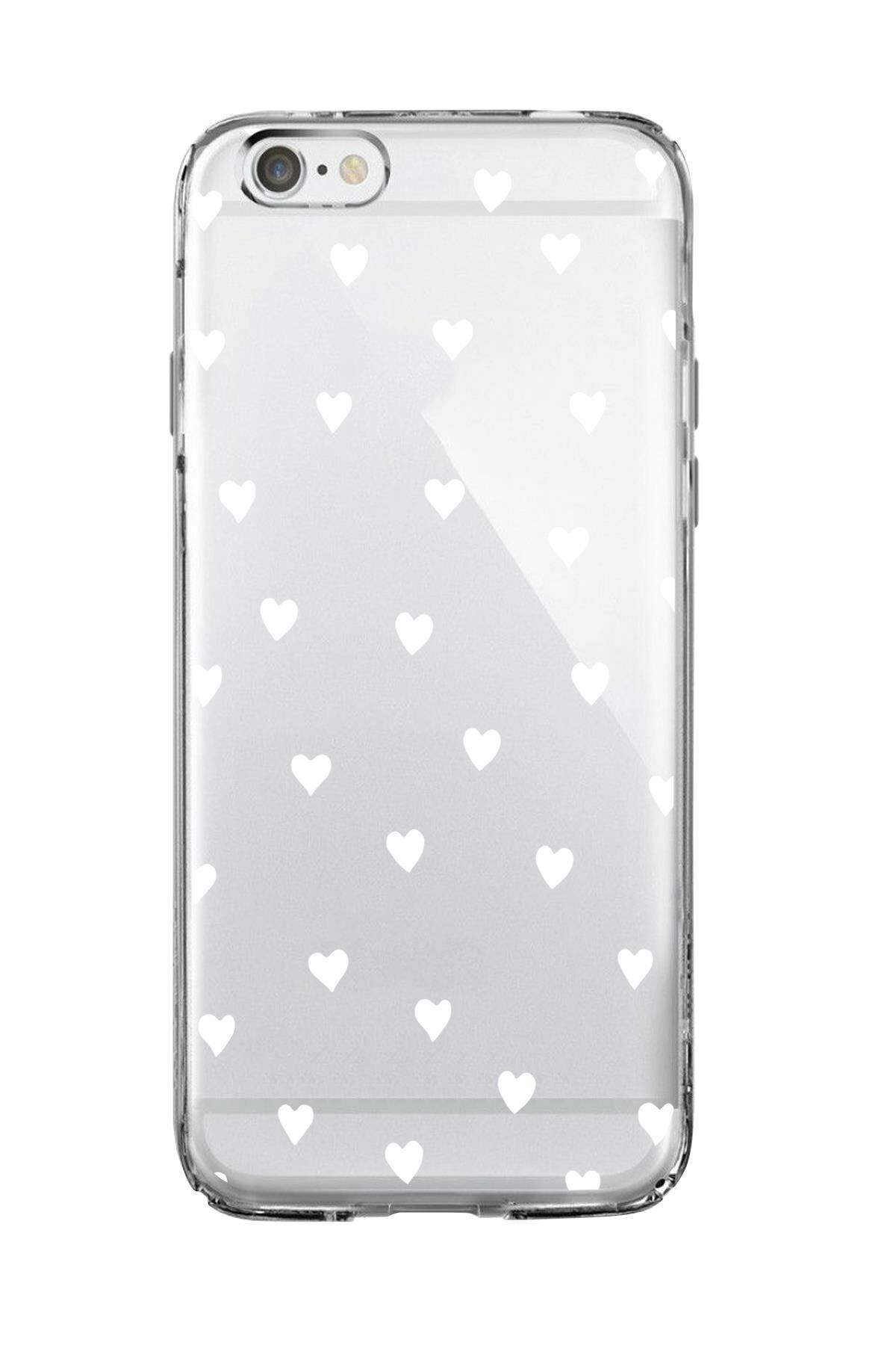 iPhone 6 Uyumlu Beyaz Kalpler Premium Şeffaf Silikon Kılıf