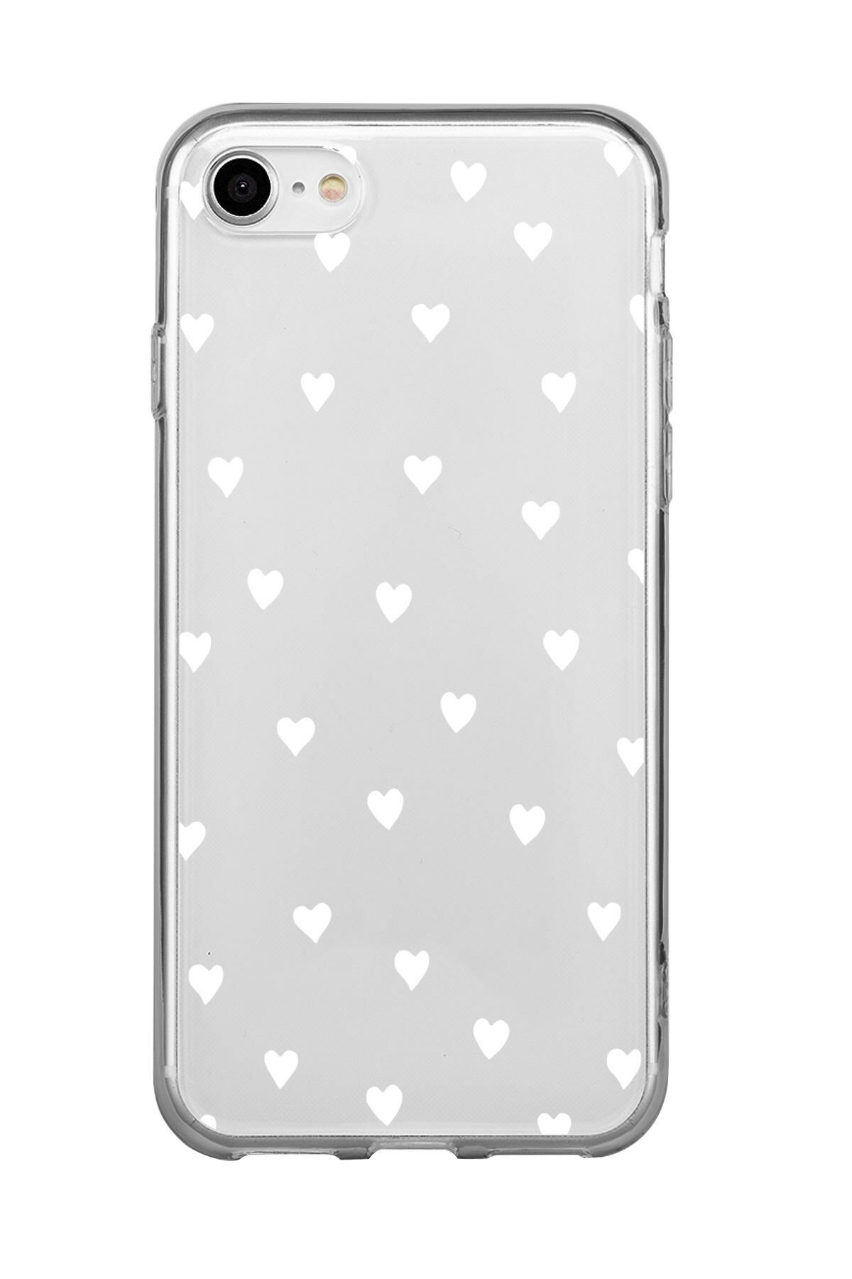 iPhone 7 Uyumlu Beyaz Kalpler Premium Şeffaf Silikon Kılıf