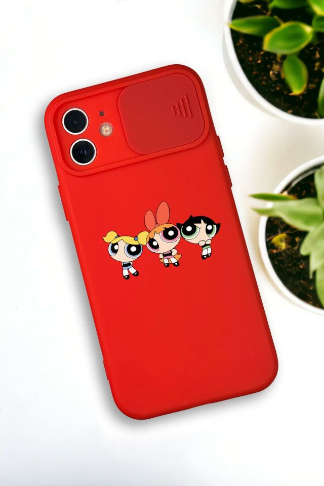 iPhone 12 Mini Uyumlu Powerpuff Girls Desenli Kamera Koruma Slider Kapaklı Silikonlu Telefon Kılıfı