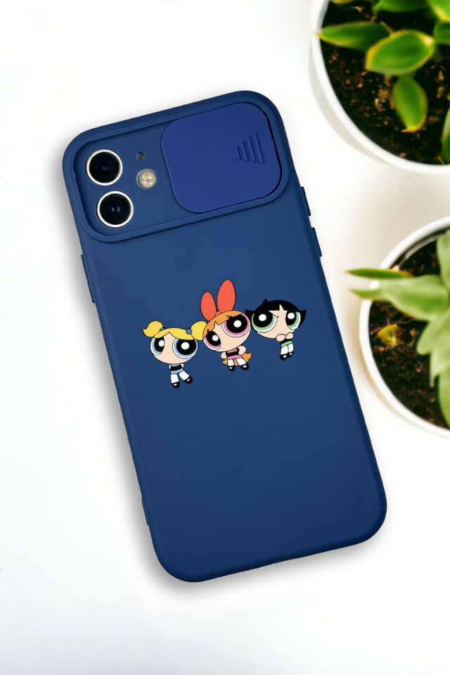 iPhone 12 Mini Uyumlu Powerpuff Girls Desenli Kamera Koruma Slider Kapaklı Silikonlu Telefon Kılıfı