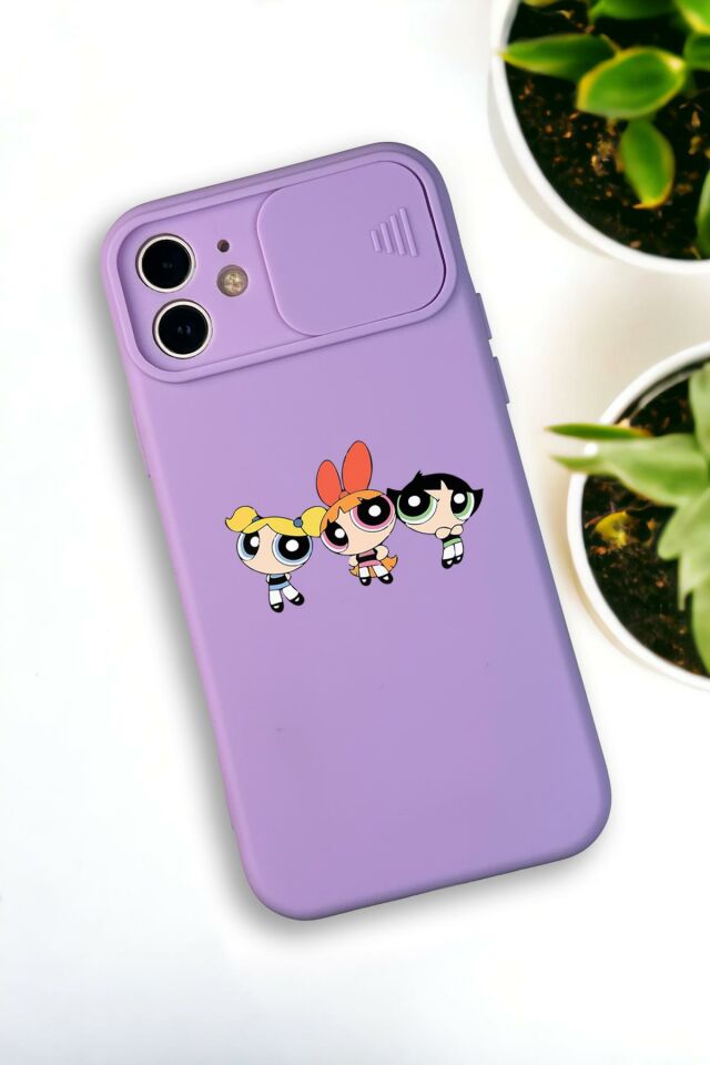 iPhone 12 Mini Uyumlu Powerpuff Girls Desenli Kamera Koruma Slider Kapaklı Silikonlu Telefon Kılıfı