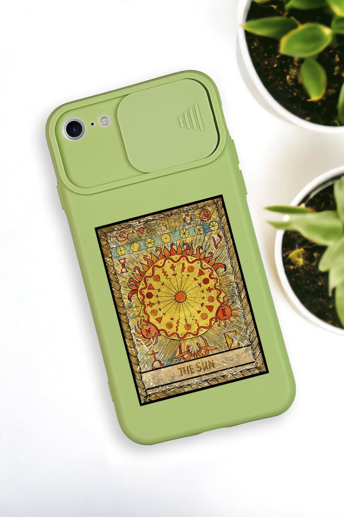iPhone 7 Uyumlu The Sun Deer Desenli Kamera Koruma Slider Kapaklı Silikonlu Telefon Kılıfı