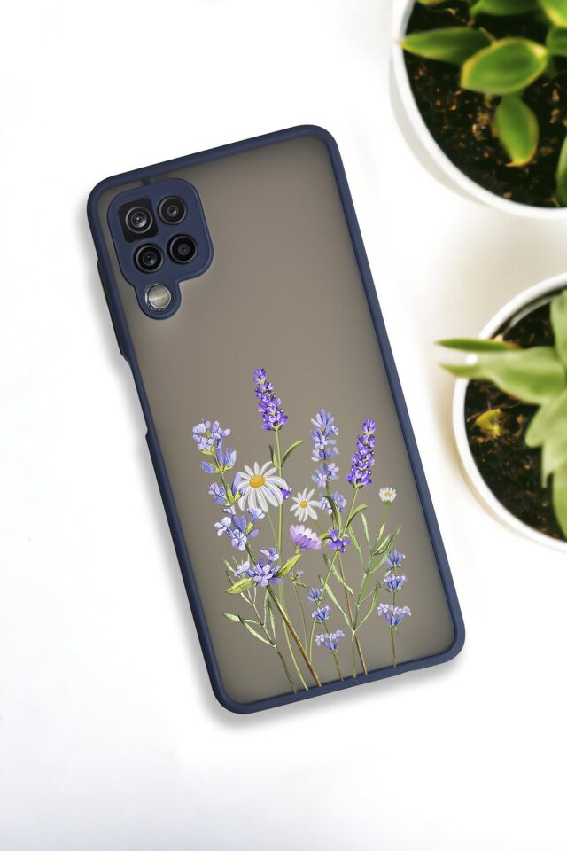 Samsung Galaxy A12 Uyumlu Lavender Desenli Buzlu Şeffaf Lüx Telefon Kılıfı