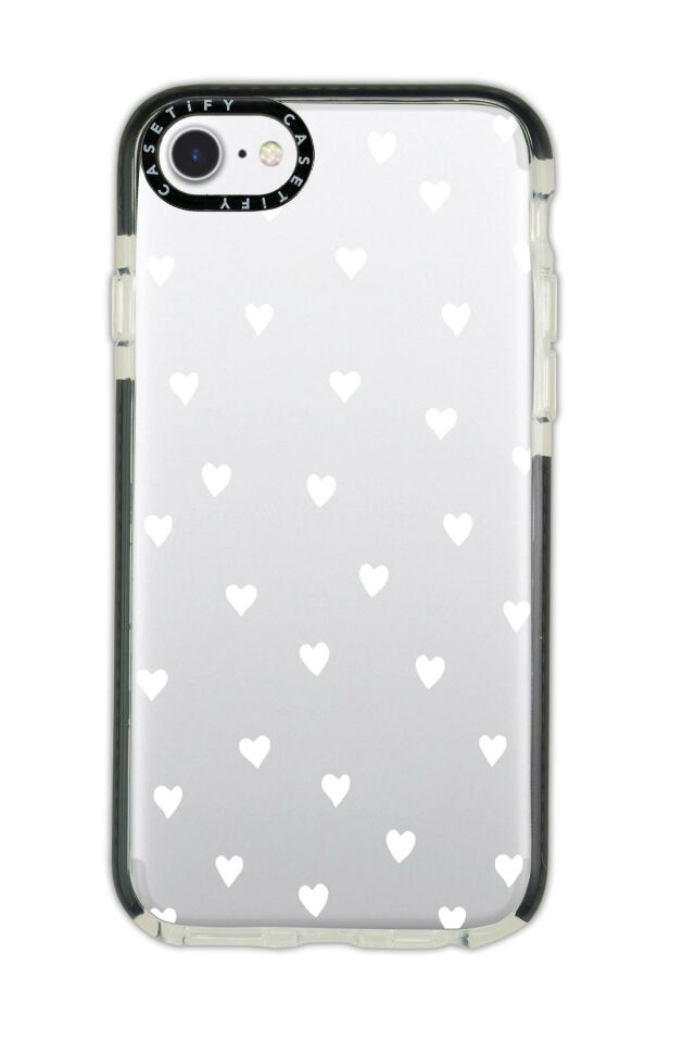iPhone 6 Casetify Uyumlu Beyaz Kalpler Desenli Anti Shock Premium Silikonlu Siyah Kenar Detaylı Telefon Kılıfı